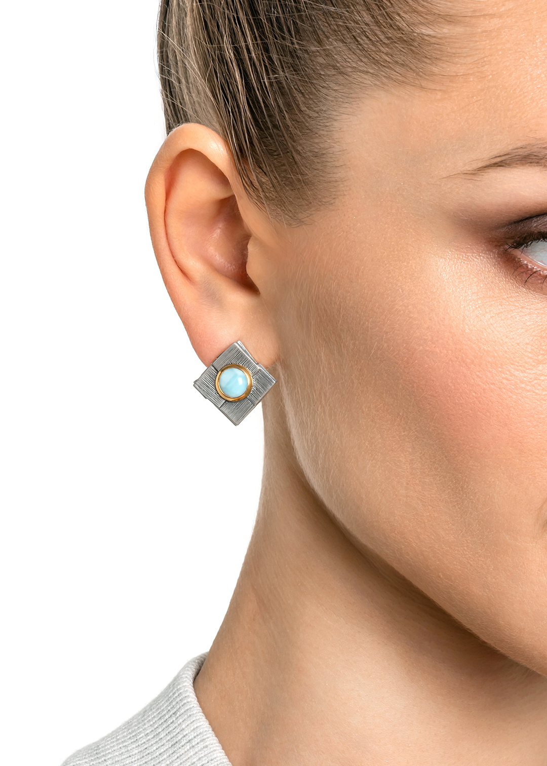 Серьги из серебра с камнем ларимар - фото 2