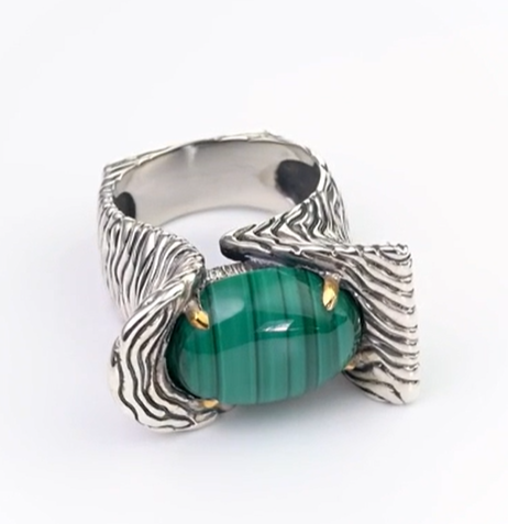 Кольцо из серебра с камнем малахит | Ювелирные украшения Sarkissian - фото 4 d