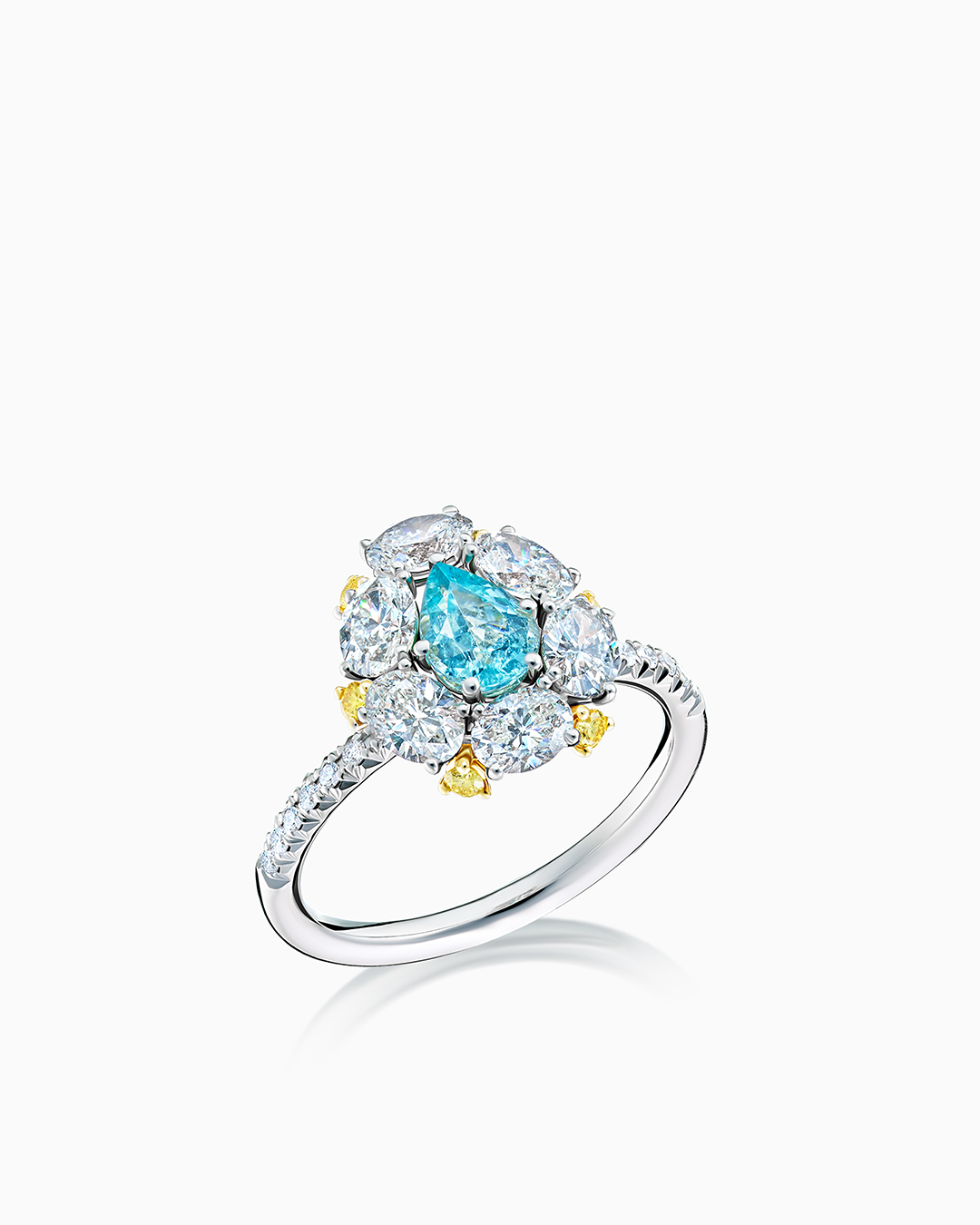 Кольцо из белого золота с бриллиантами и турмалином параиба - фото 1