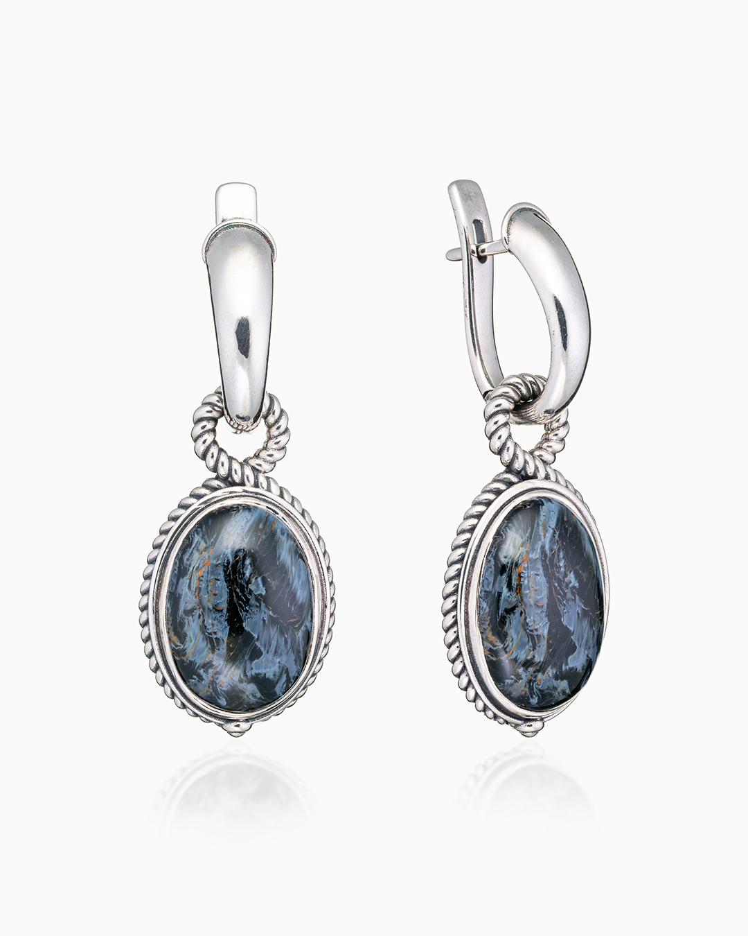 Серьги из серебра с камнем питерсит - фото 1