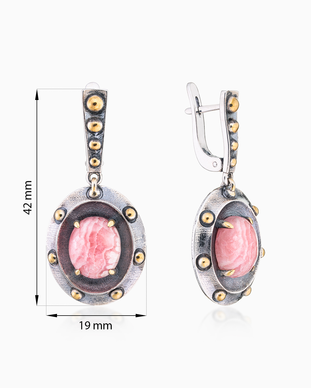 Серьги из серебра с камнем родохрозит - фото 2