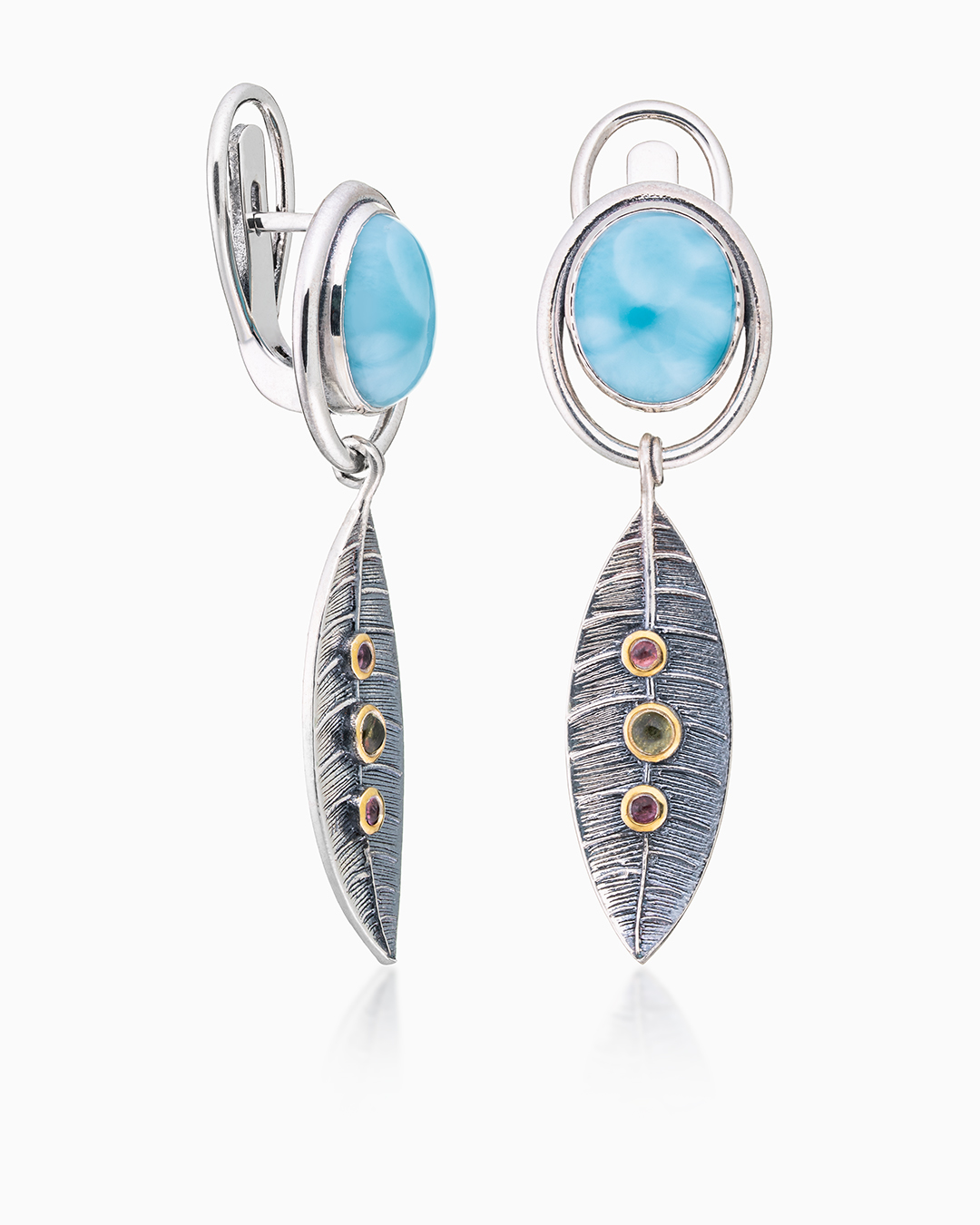 Серьги из серебра с камнем ларимар - фото 1