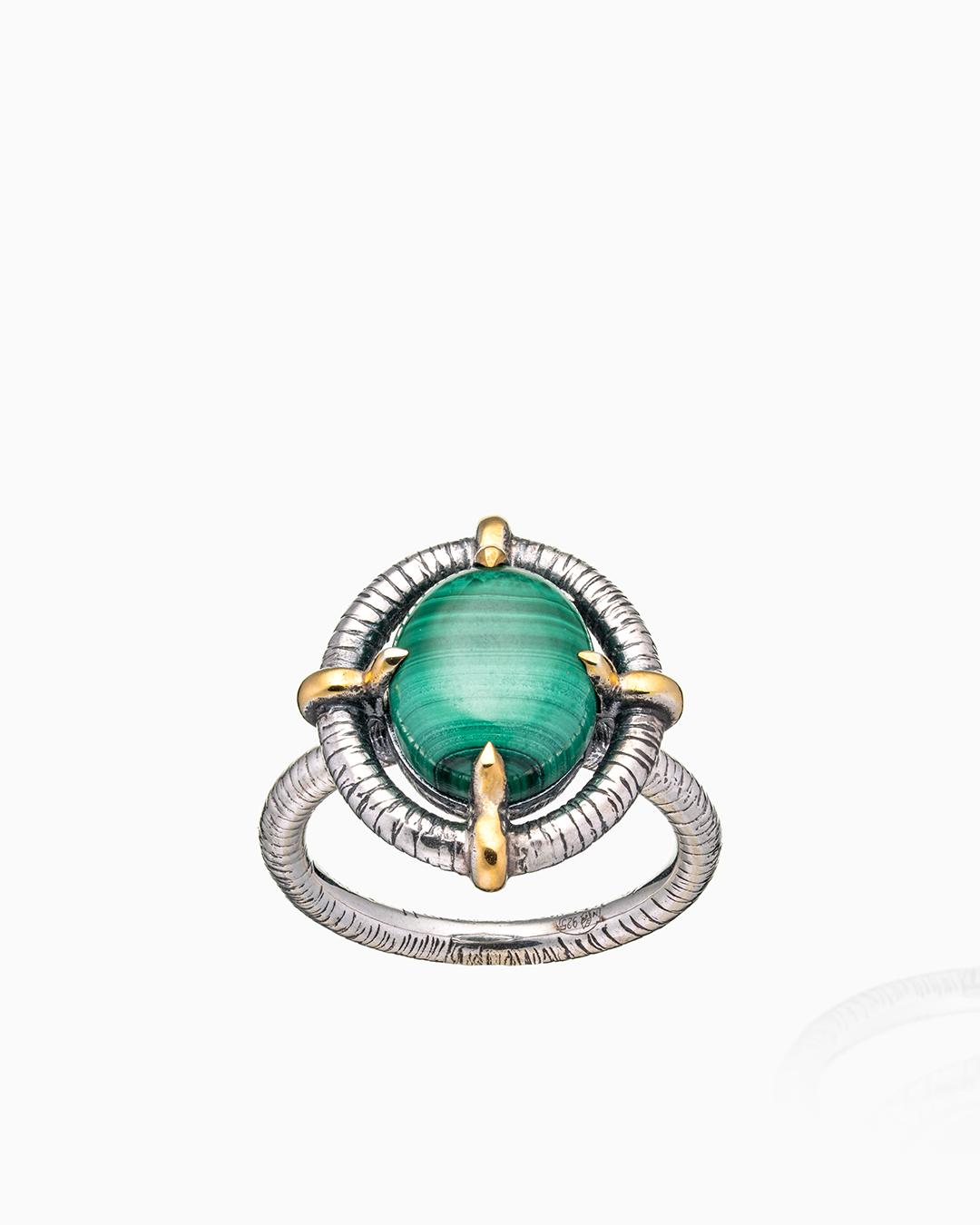 Кольцо из серебра с камнем малахит - фото 2