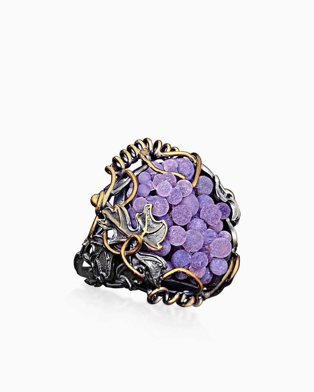 Крупное серебряное кольцо с сапфирином ”Гроздь Винограда” - фото 1