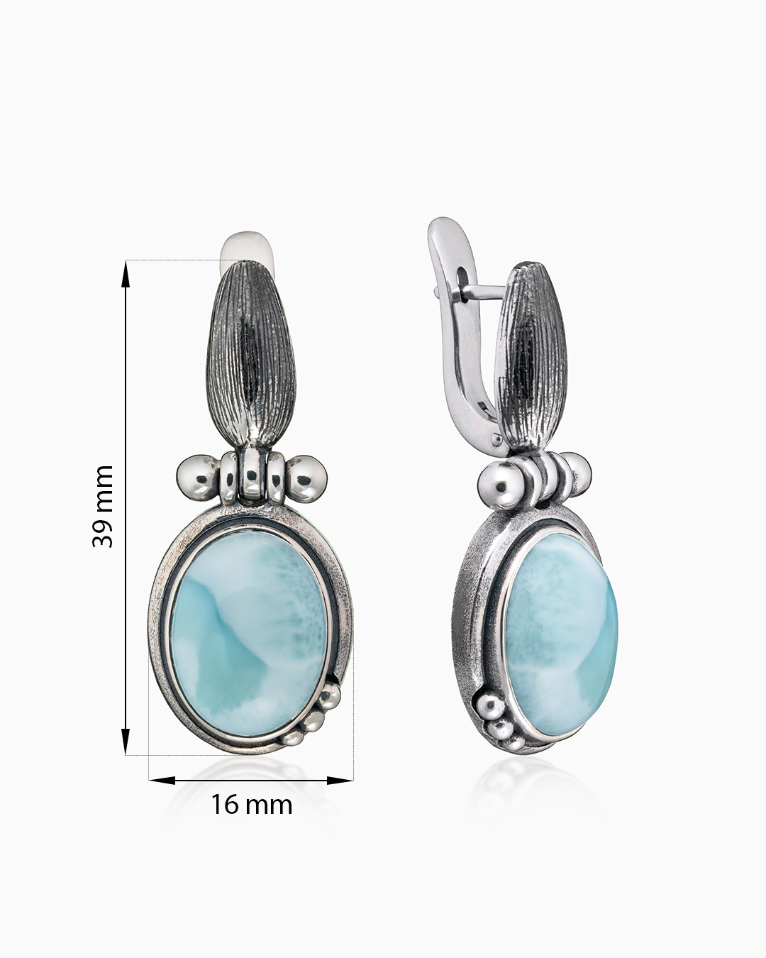 Серьги из серебра с камнем ларимар - фото 2