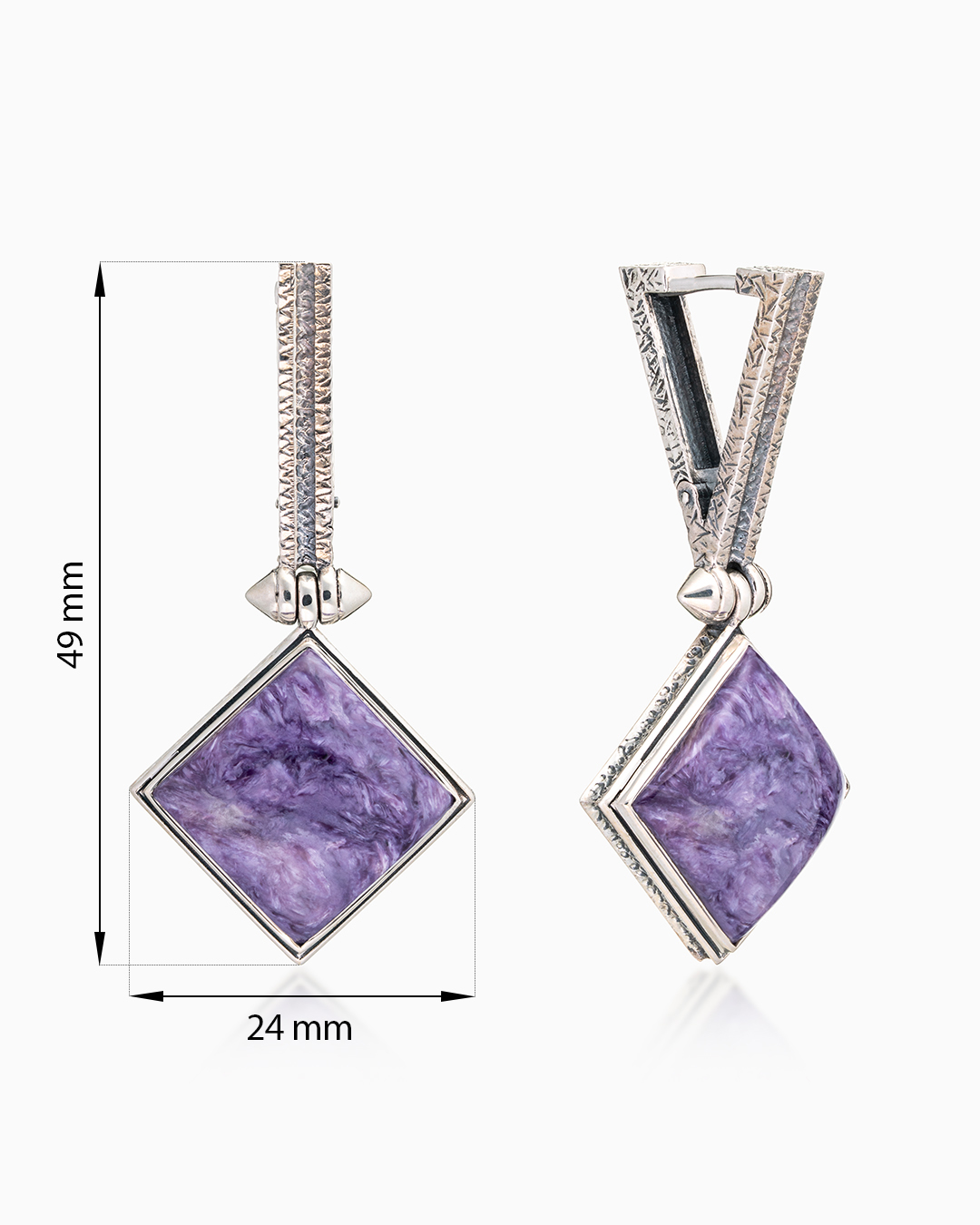 Серьги из серебра с камнем чароит - фото 2