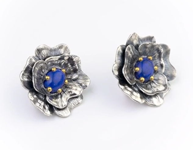 Серьги из серебра с камнем лазурит | Ювелирные украшения Sarkissian - фото 1 d