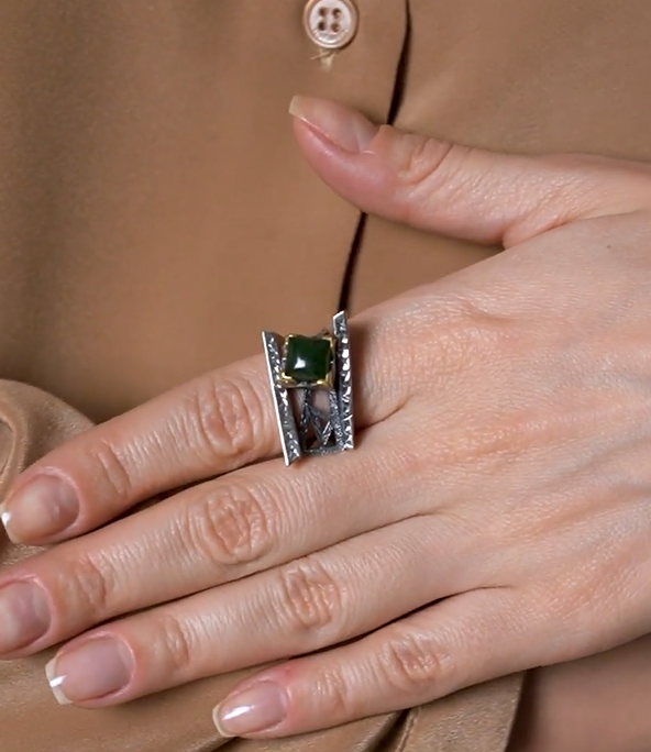 Cеребряное кольцо с камнем нефрит | Ювелирные украшения Sarkissian - фото 11 d