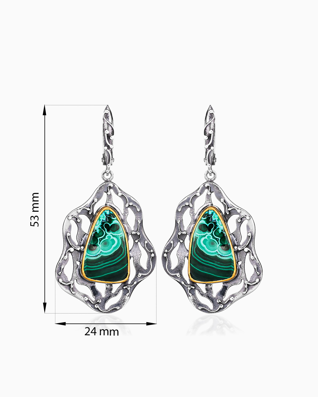 Серьги из серебра с камнем хризоколла - фото 2