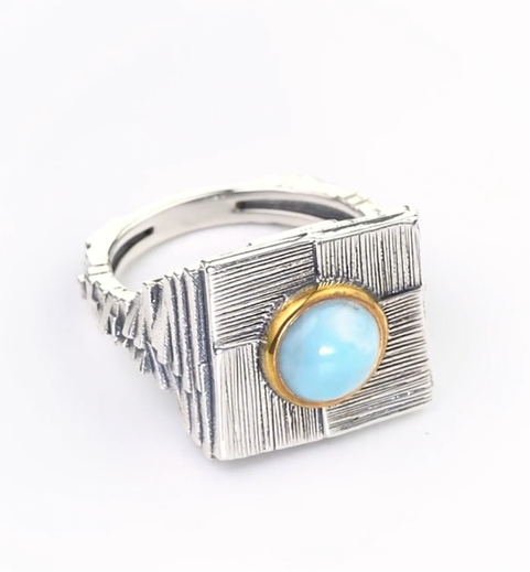 Кольцо из серебра с камнем ларимар | Ювелирные украшения Sarkissian - фото 3 d