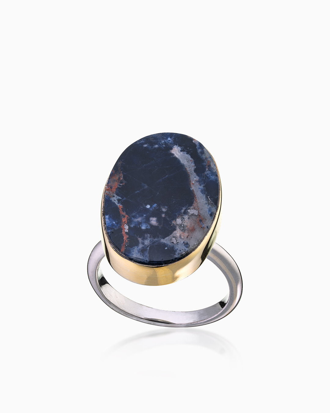 Кольцо из серебра с камнем содалит - фото 1