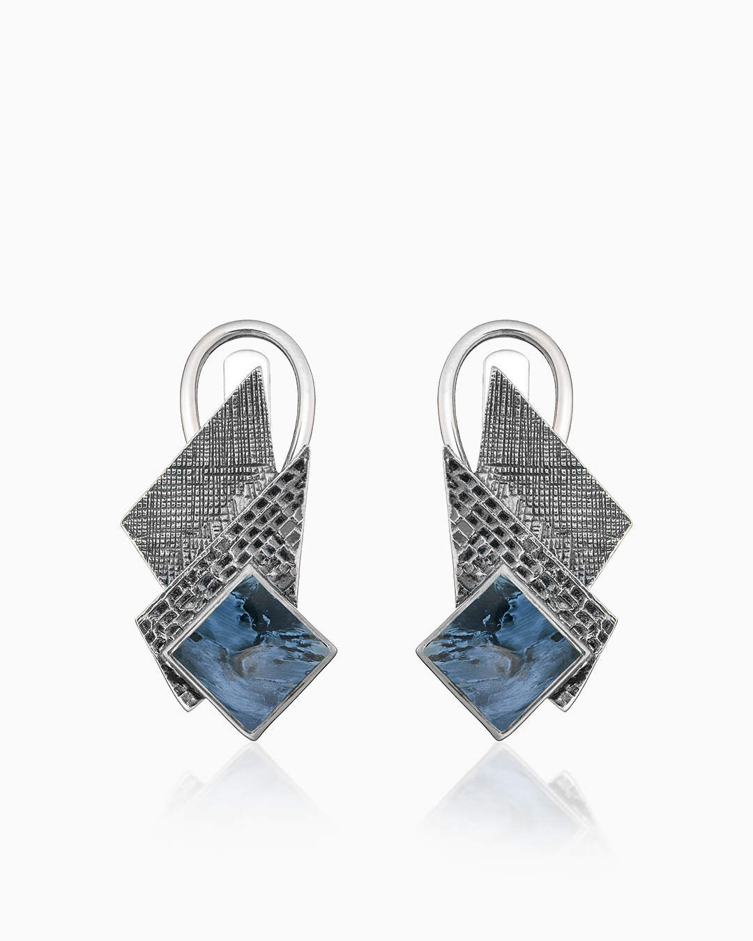 Серьги из серебра с камнем питерсит - фото 1