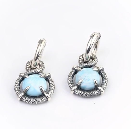 Серьги из серебра с камнем ларимар | Ювелирные украшения Sarkissian - фото 2 d