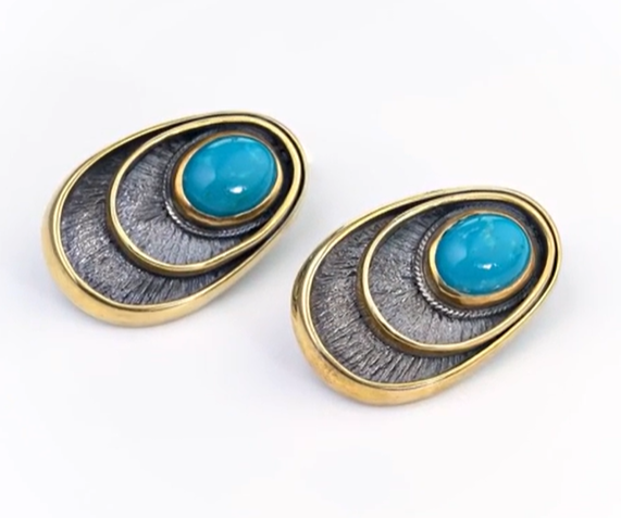 Серьги из серебра с камнем бирюза | Ювелирные украшения Sarkissian - фото 2 d