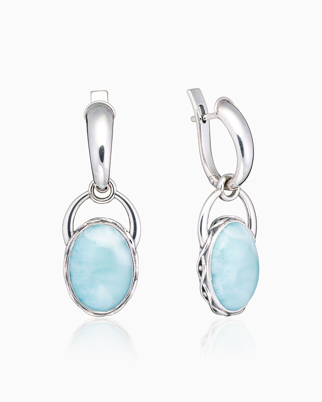 Серьги из серебра с камнем ларимар - фото 1