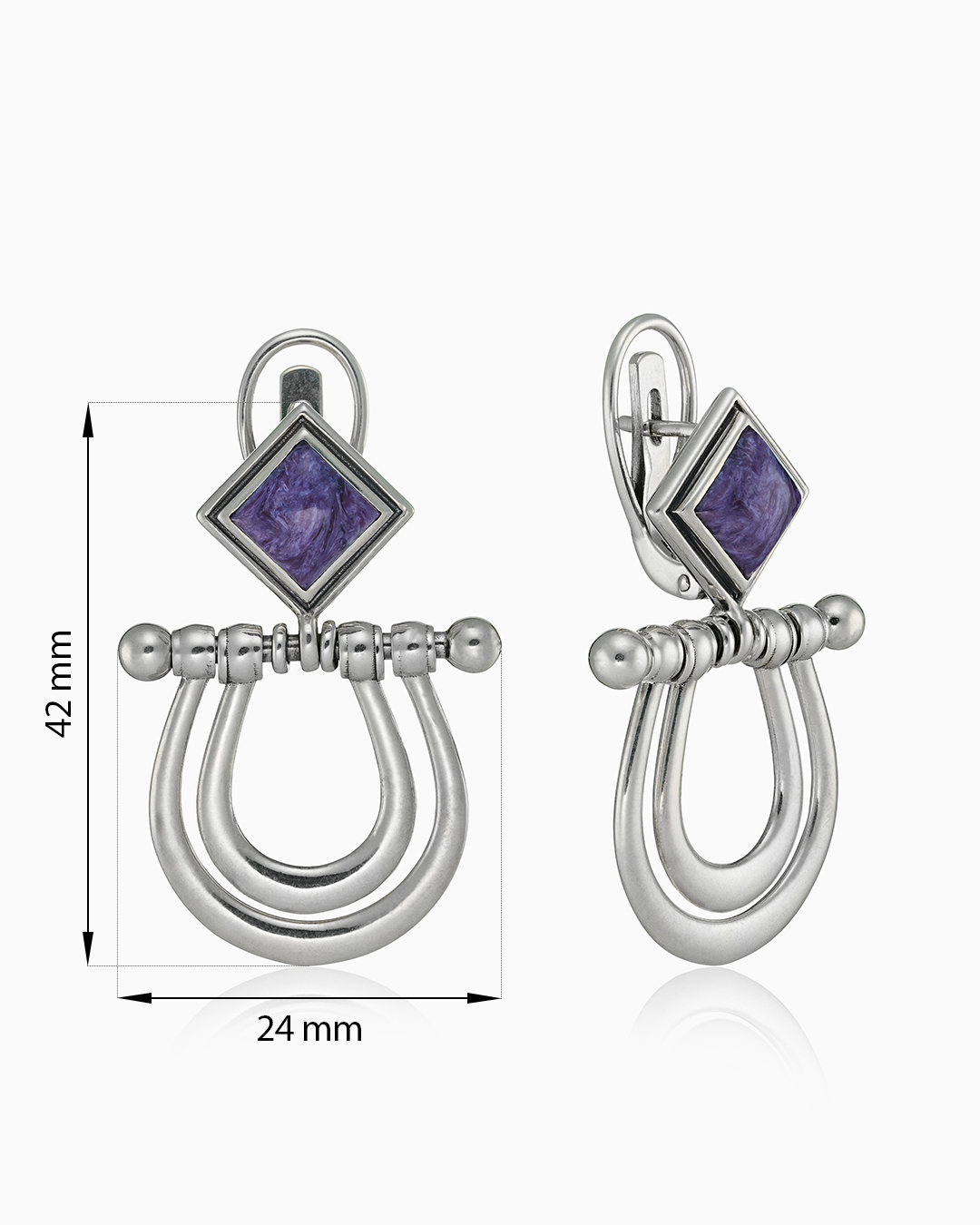 Серебряные серьги с камнем чароит | Ювелирные украшения Sarkissian - фото 4