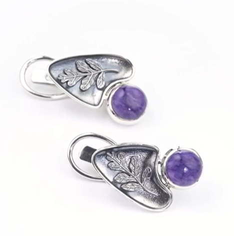 Серьги из серебра с камнем чароит | Ювелирные украшения Sarkissian - фото 2 d
