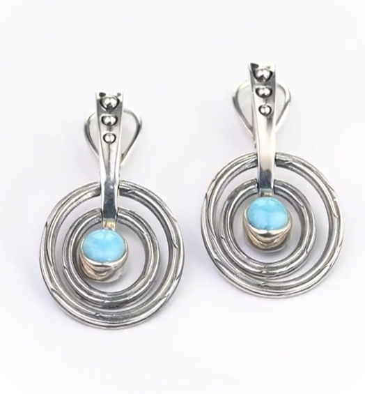 Серьги из серебра с камнем ларимар | Ювелирные украшения Sarkissian - фото 2 d