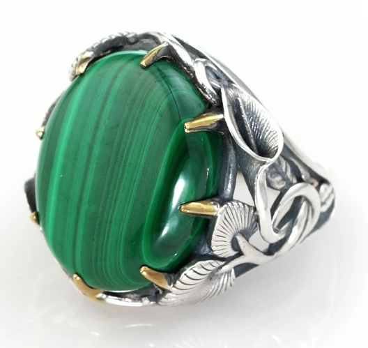 Серебряное кольцо «Малахитовый Мотив» | Ювелирные украшения Sarkissian - фото 1 d