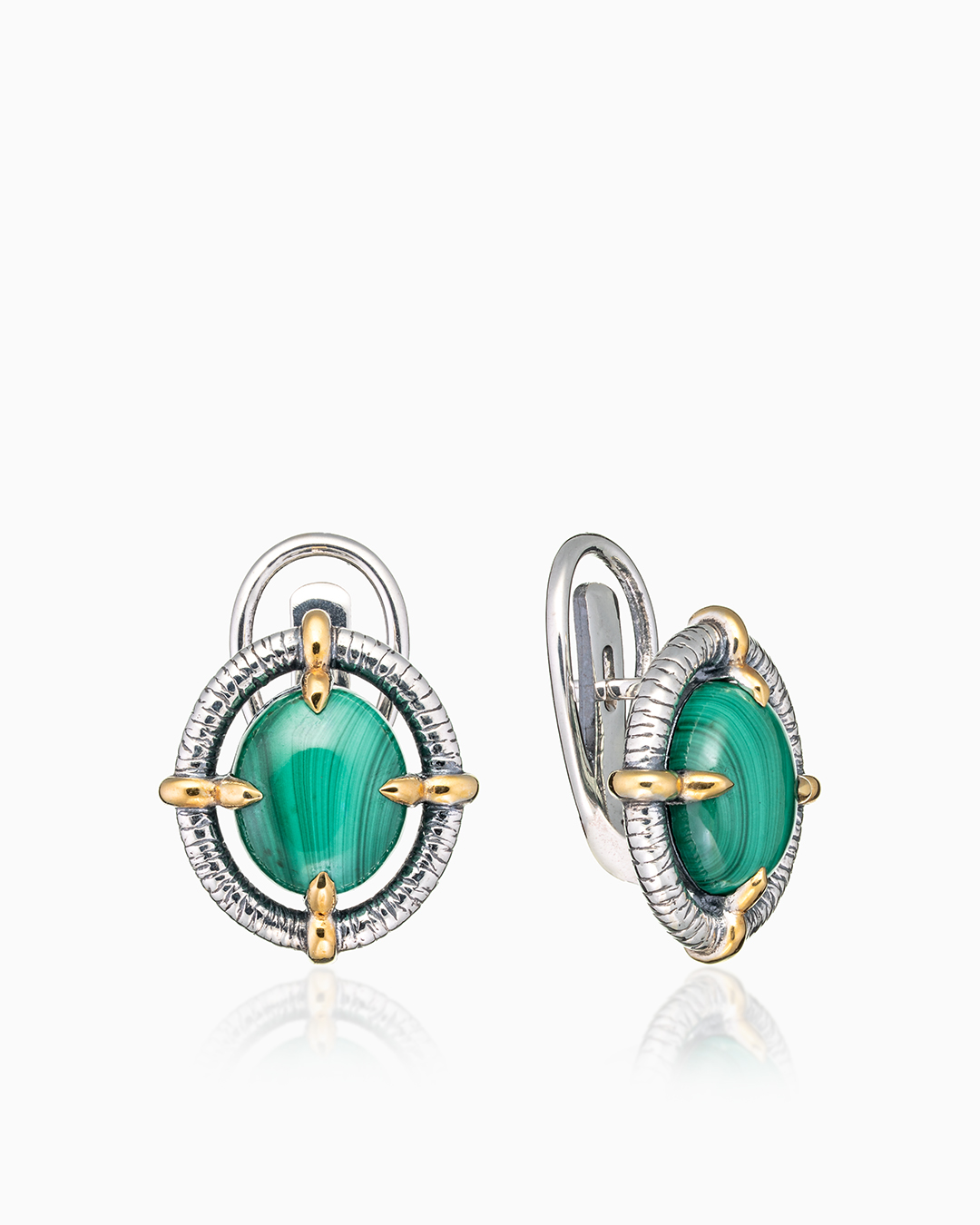 Серьги из серебра с камнем малахит - фото 1