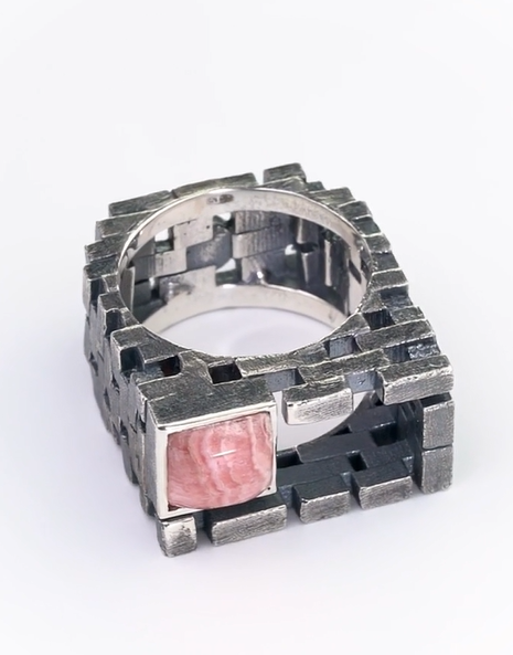 Кольцо из серебра с камнем родохрозит | Ювелирные украшения Sarkissian - фото 3 d