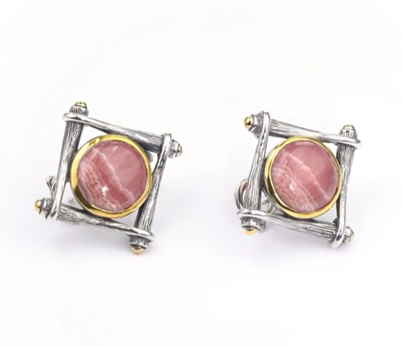 Серьги из серебра с камнем родохрозит | Ювелирные украшения Sarkissian - фото 2 d