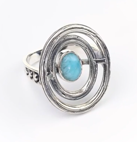 Кольцо из серебра с камнем ларимар | Ювелирные украшения Sarkissian - фото 4 d