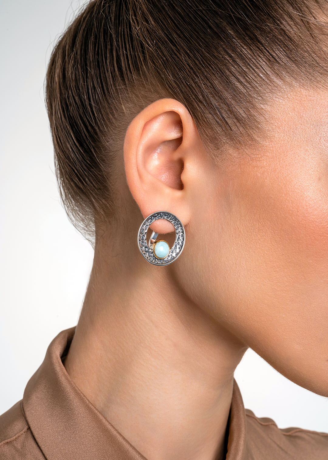 Серьги из серебра с камнем ларимар - фото 2