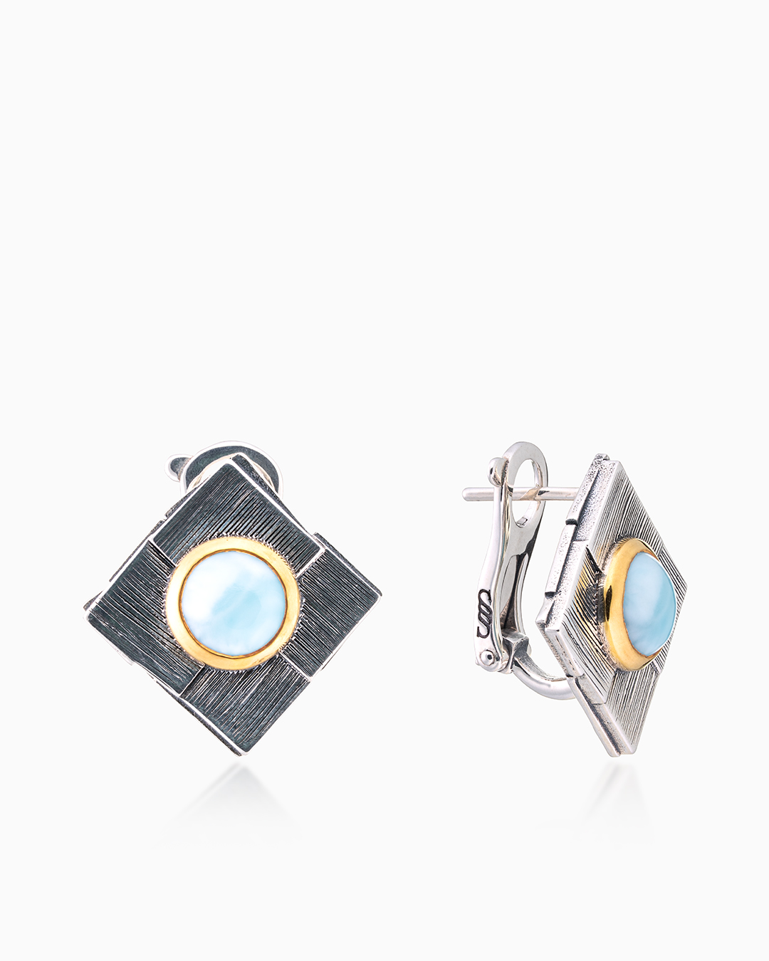 Серьги из серебра с камнем ларимар - фото 1