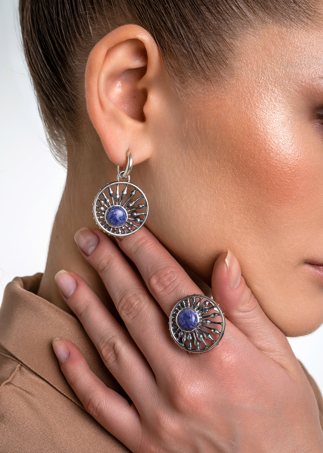 Серьги из серебра с камнем чароит | Ювелирные украшения Sarkissian - фото 13