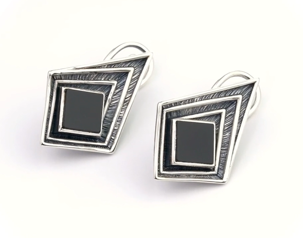 Серьги из серебра с камнем оникс | Ювелирные украшения Sarkissian - фото 1 d