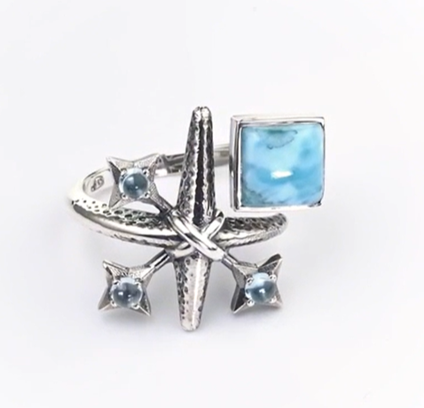 Кольцо из серебра с камнем ларимар | Ювелирные украшения Sarkissian - фото 6 d