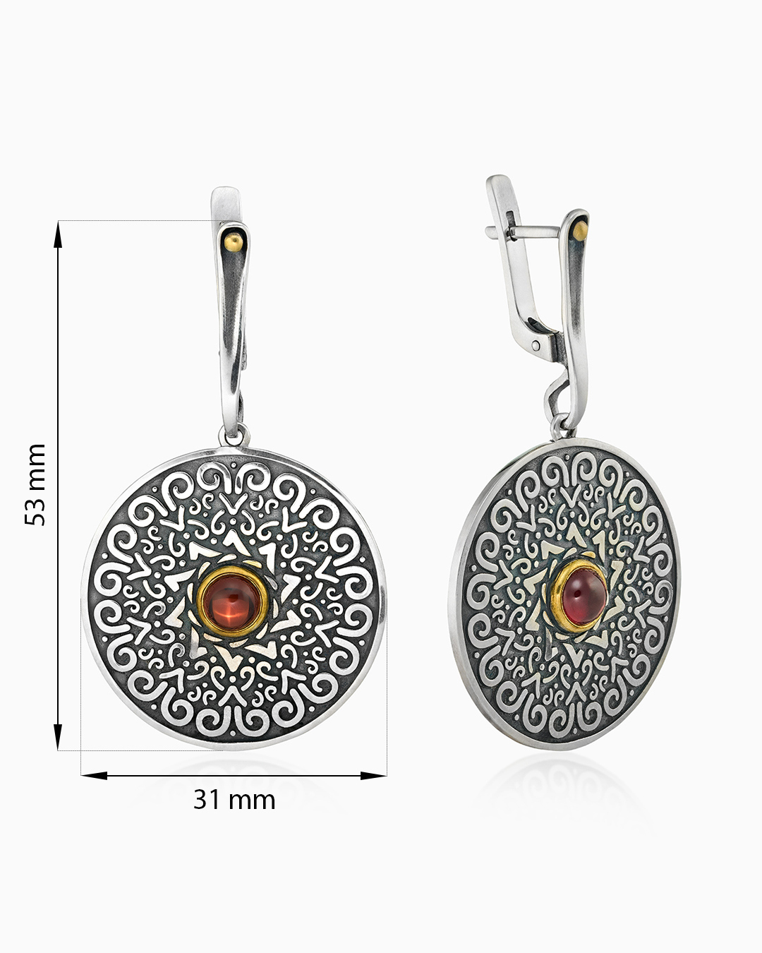 Серьги из серебра с камнем гранат - фото 2