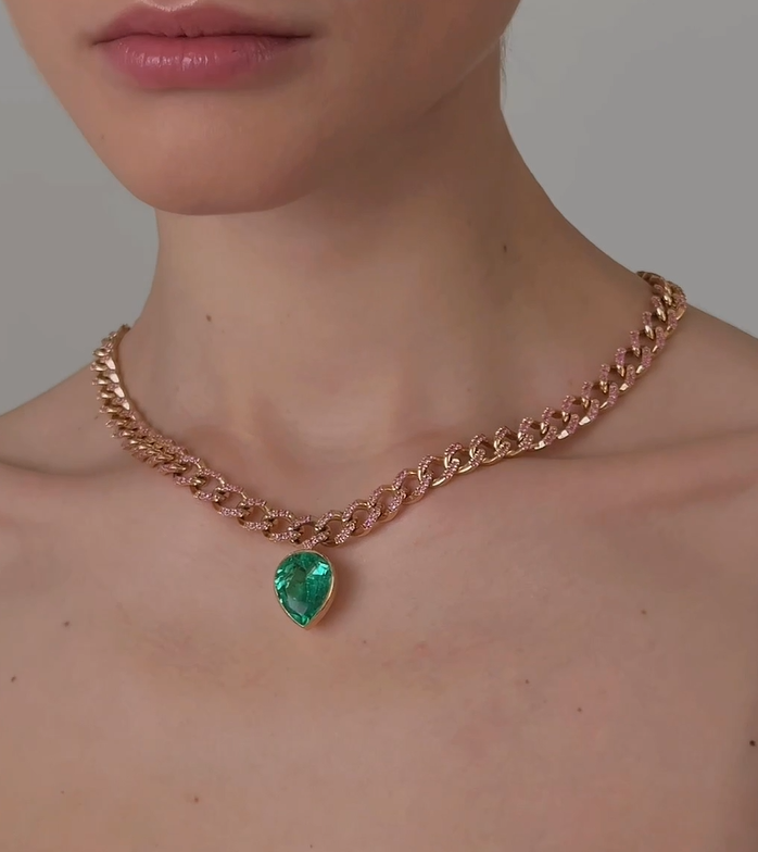 Колье из золота с изумрудом и розовыми сапфирами | Ювелирные украшения Sarkissian - фото 1 d