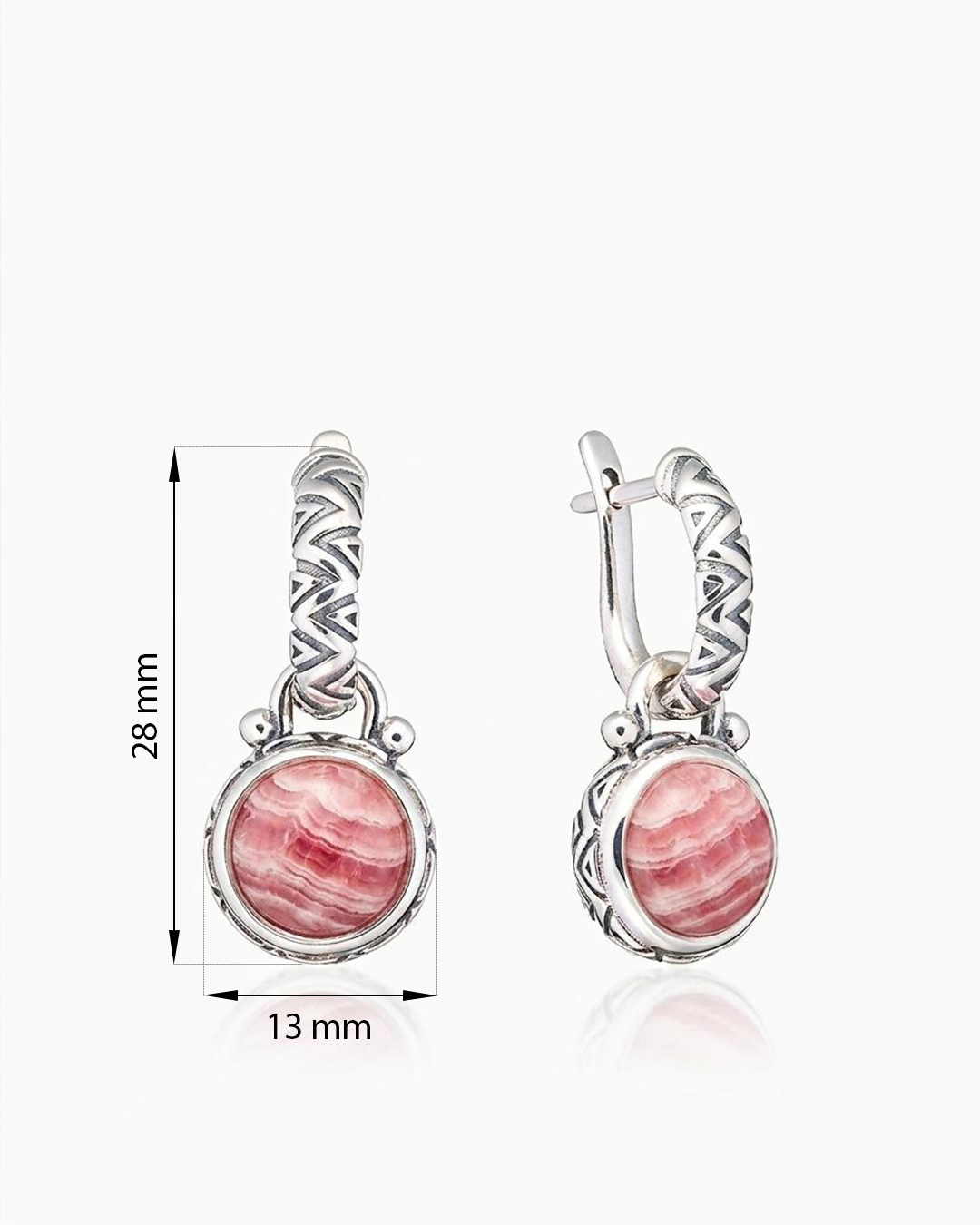 Серьги из серебра с камнем родохрозит - фото 2
