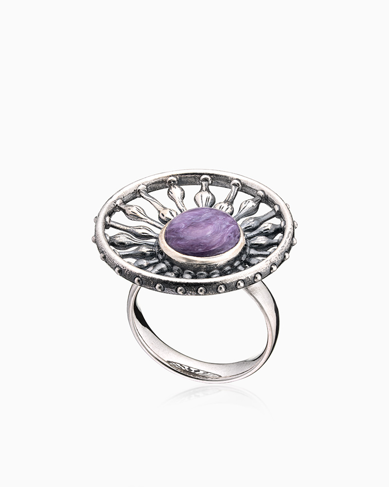 Кольцо из серебра с камнем чароит - фото 1