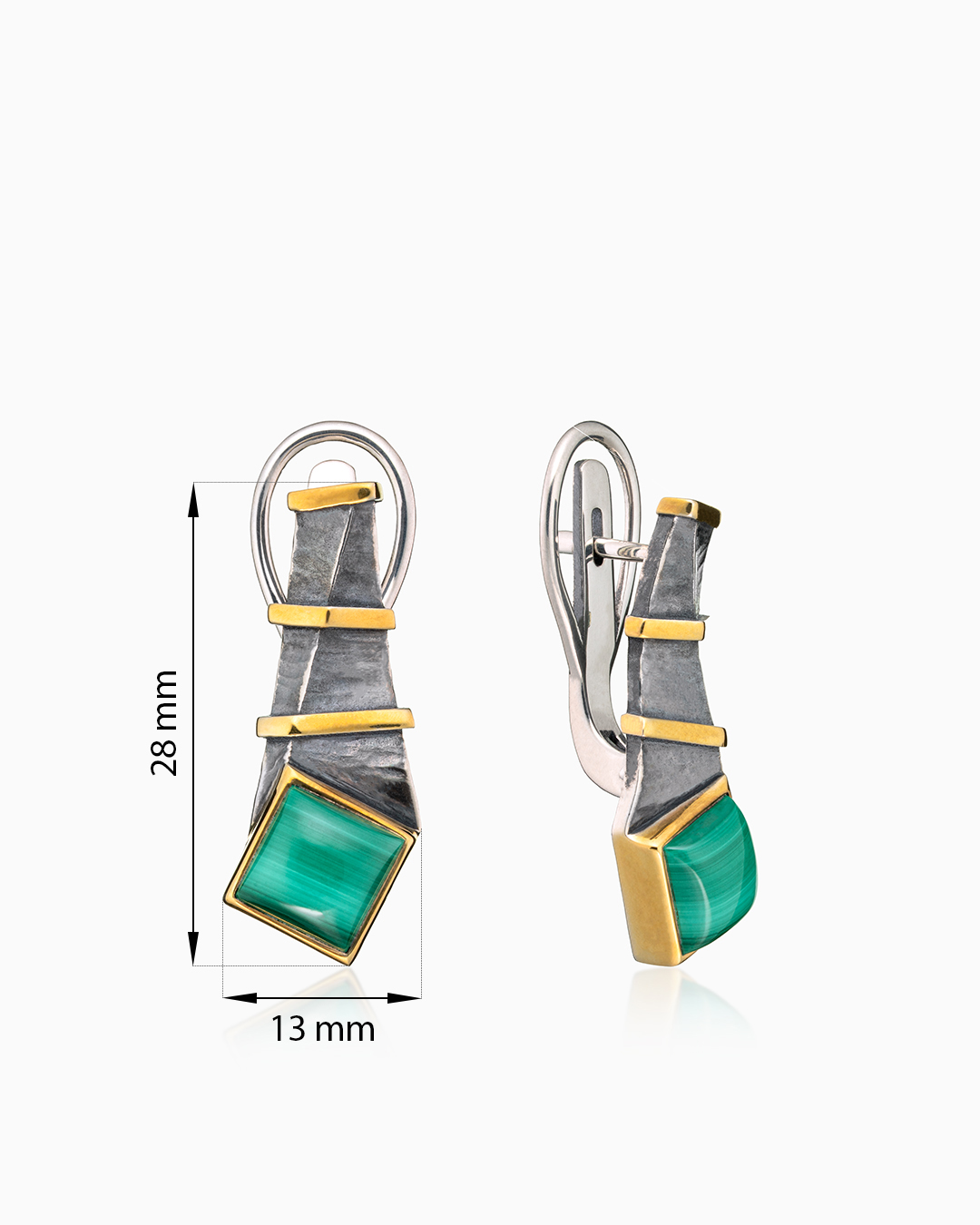 Серьги с малахитом из серебра - фото 2