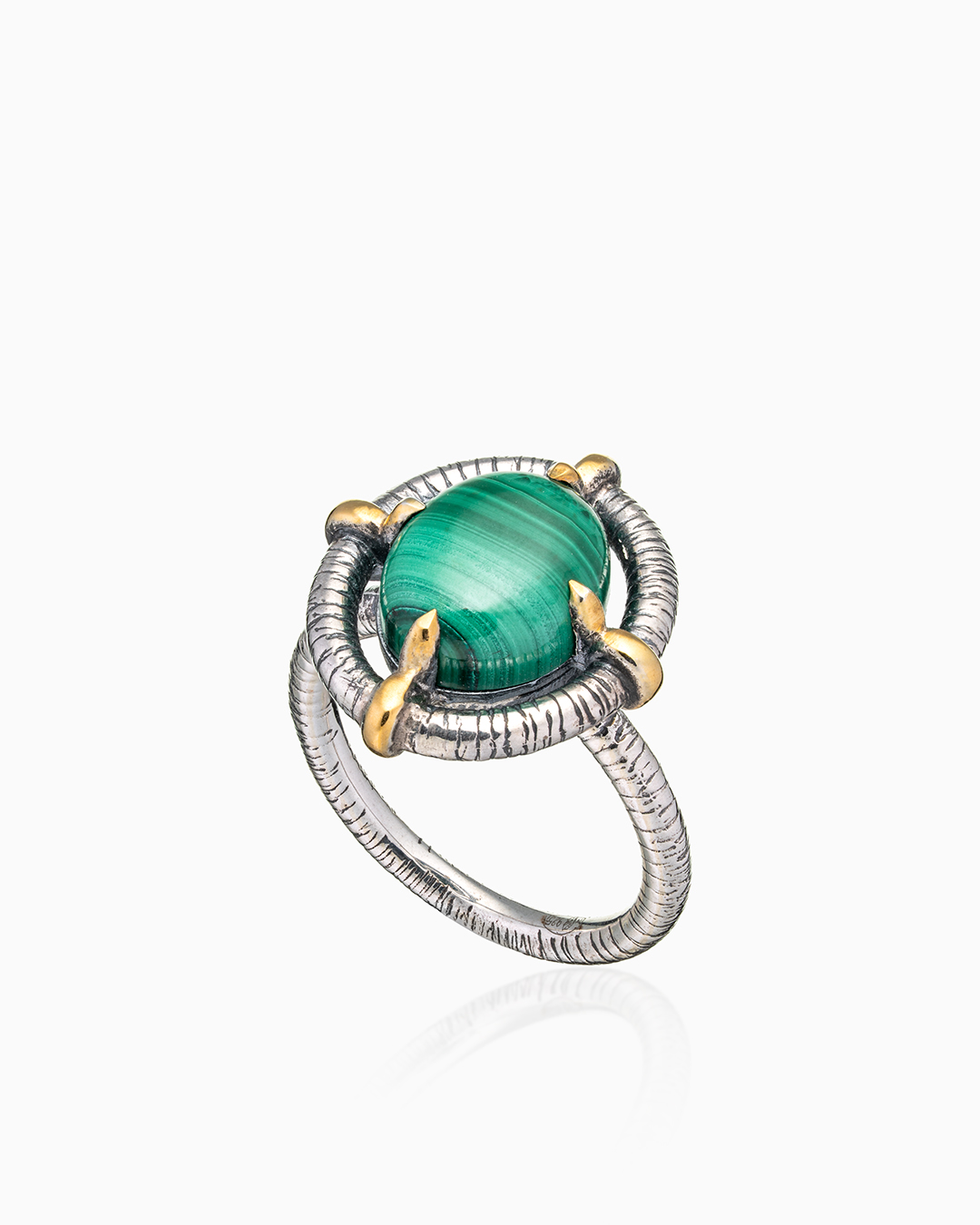 Кольцо из серебра с камнем малахит - фото 1