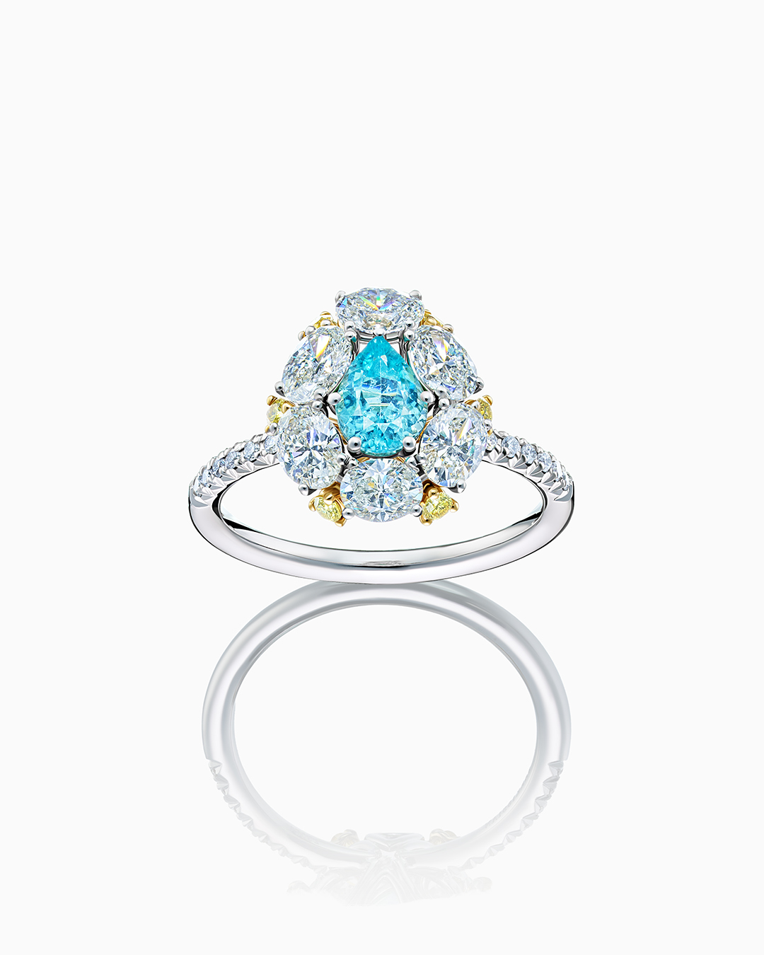 Кольцо из белого золота с бриллиантами и турмалином параиба - фото 2