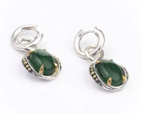 Серьги из серебра с камнем нефрит | Ювелирные украшения Sarkissian - фото 2 d