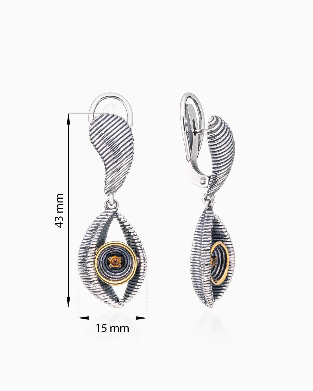 Серьги из серебра с камнем цитрин - фото 2