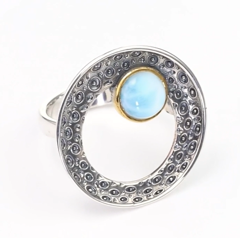 Кольцо из серебра с камнем ларимар | Ювелирные украшения Sarkissian - фото 3 d