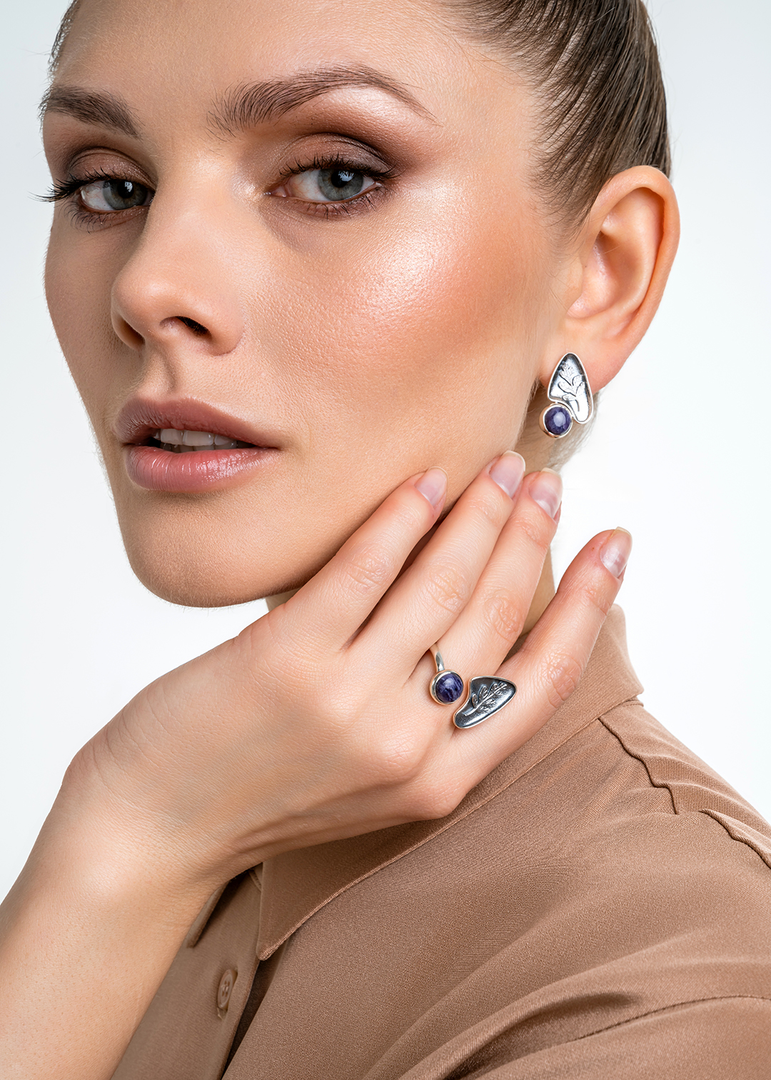 Серьги из серебра с камнем чароит | Ювелирные украшения Sarkissian - фото 13