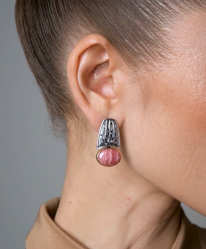 Серьги из серебра с камнем родохрозит | Ювелирные украшения Sarkissian - фото 2 d