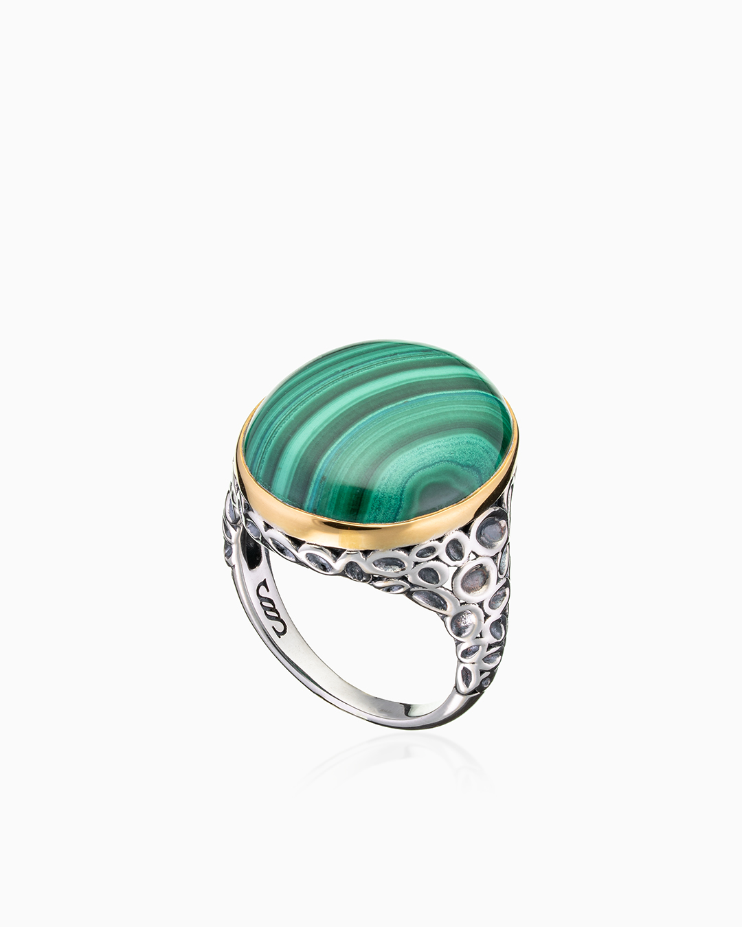 Кольцо из серебра с камнем малахит - фото 1