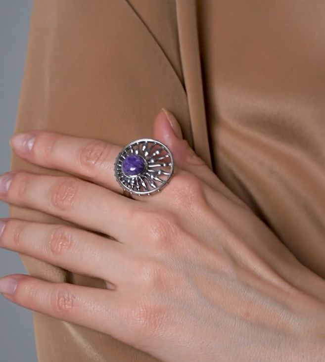Кольцо из серебра с камнем чароит | Ювелирные украшения Sarkissian - фото 10 d