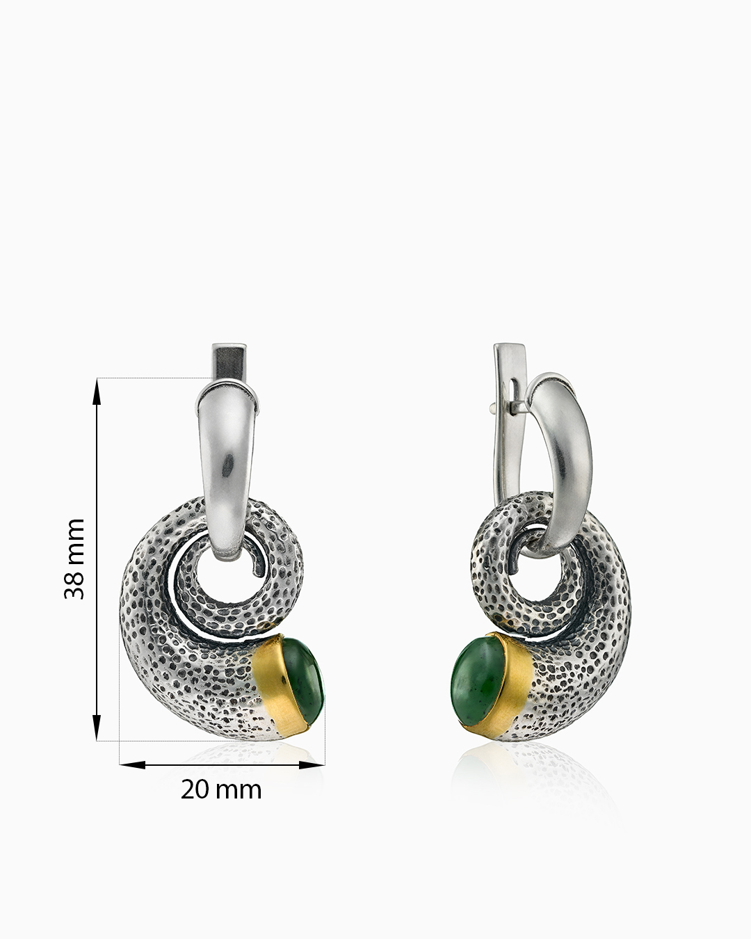 Серьги из серебра с камнем нефрит - фото 2