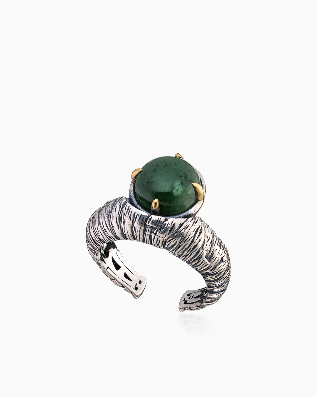 Cеребряное кольцо с камнем нефрит - фото 1