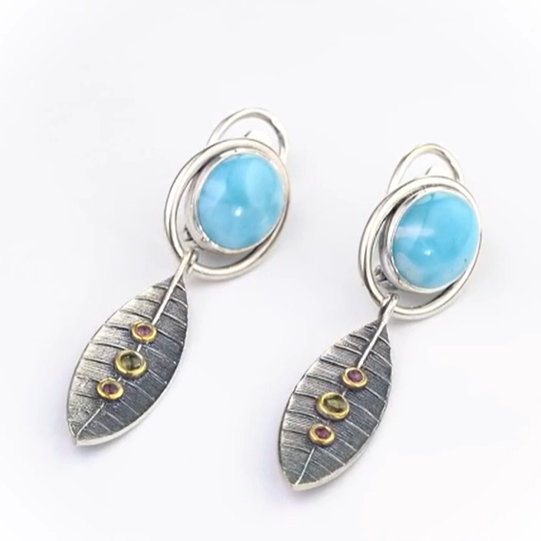 Серьги из серебра с камнем ларимар | Ювелирные украшения Sarkissian - фото 1 d