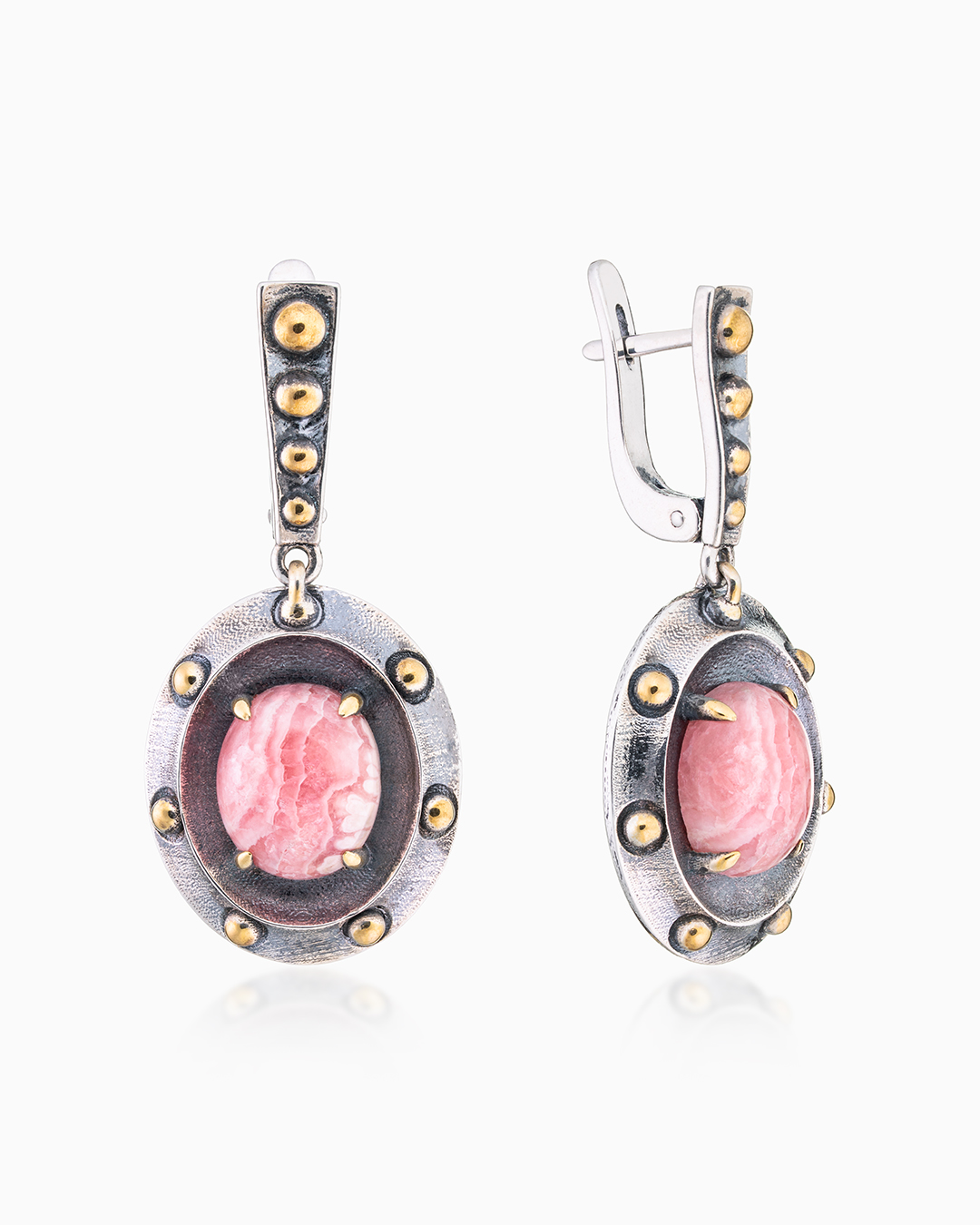 Серьги из серебра с камнем родохрозит - фото 1